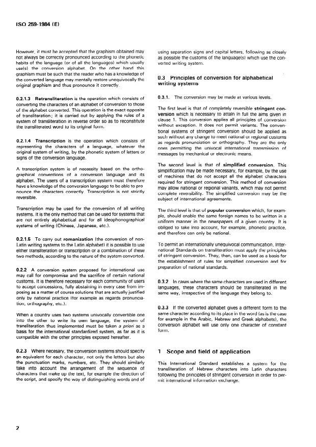 SIST ISO 259:2005 ISO 259:1984 - Documentation -- Transliteration of Hebrew characters into Latin characters - Page 4 preview
