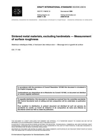 ISO 23519:2010 - Sintered metal materials, excluding hardmetals -- Measurement of surface roughness