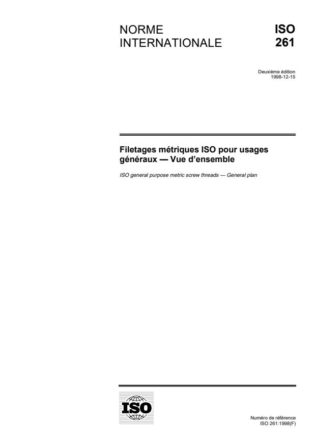 ISO 261:1998 - Filetages métriques ISO pour usages généraux -- Vue d'ensemble
