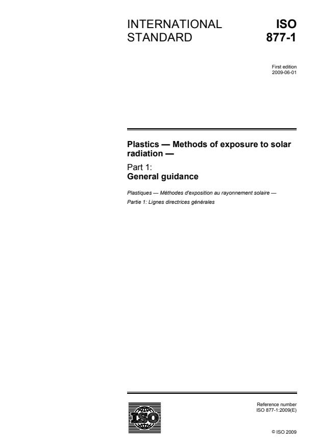 ISO 877-1:2009 - Plastics -- Methods of exposure to solar radiation