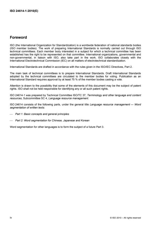 SIST ISO 24614-1:2013 ISO 24614-1:2010 - Language resource management -- Word segmentation of written texts - Page 4 preview