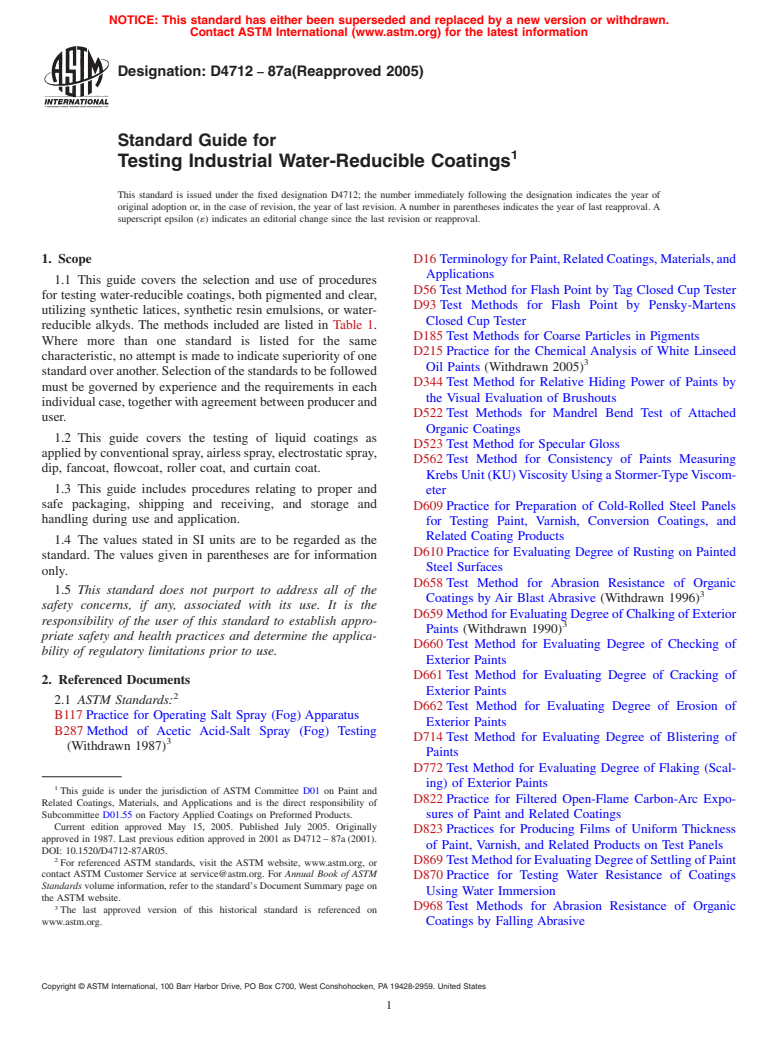 ASTM D4712-87a(2005) - Standard Guide for Testing Industrial Water-Reducible Coatings (Withdrawn 2014)