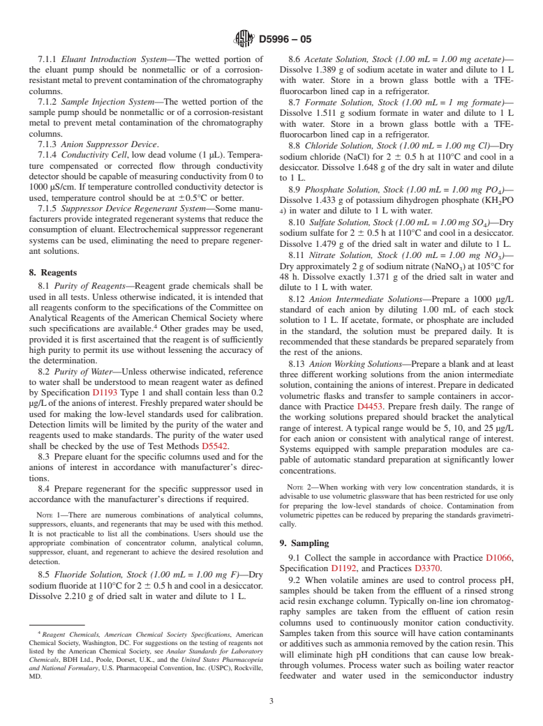 ASTM D5996-05 - Standard Test Method for Measuring Anionic Contaminants in High-Purity Water by On-Line Ion Chromatography