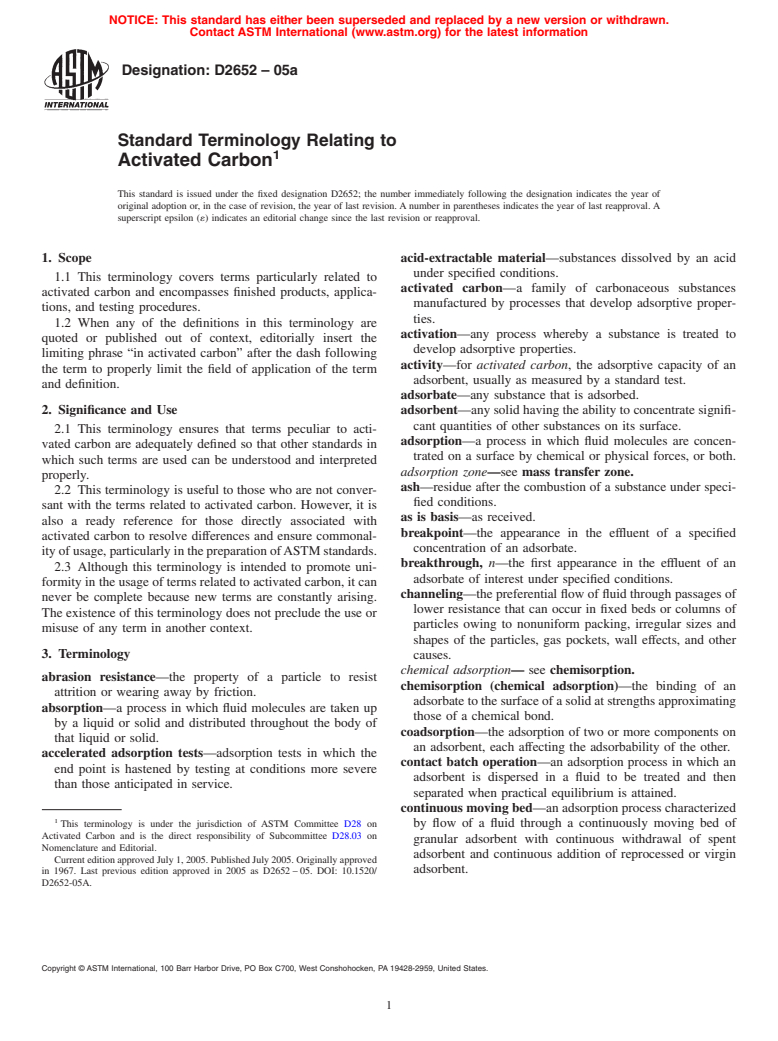 ASTM D2652-05a - Standard Terminology Relating to Activated Carbon