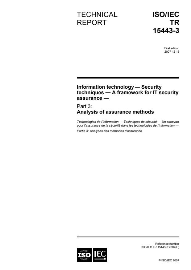 ISO/IEC TR 15443-3:2007 - Information technology -- Security techniques -- A framework for IT security assurance