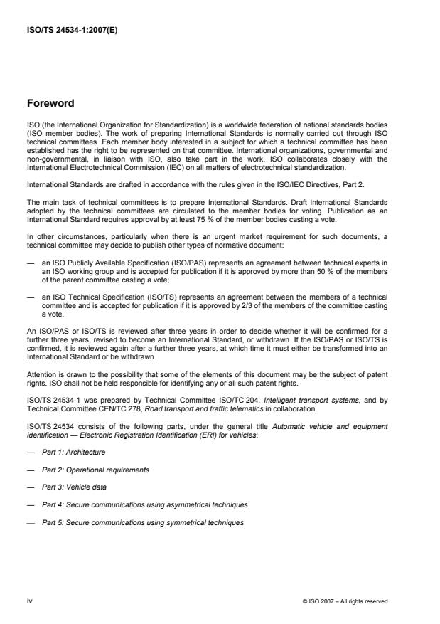 ISO/TS 24534-1:2007 ISO/TS 24534-1:2007 - Automatic vehicle and equipment identification -- Electronic Registration Identification (ERI) for vehicles - Page 4 preview