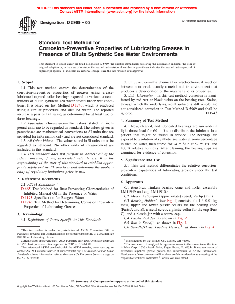 ASTM D5969-05 - Standard Test Method for Corrosion-Preventive Properties of Lubricating Greases in Presence of Dilute Synthetic Sea Water Environments