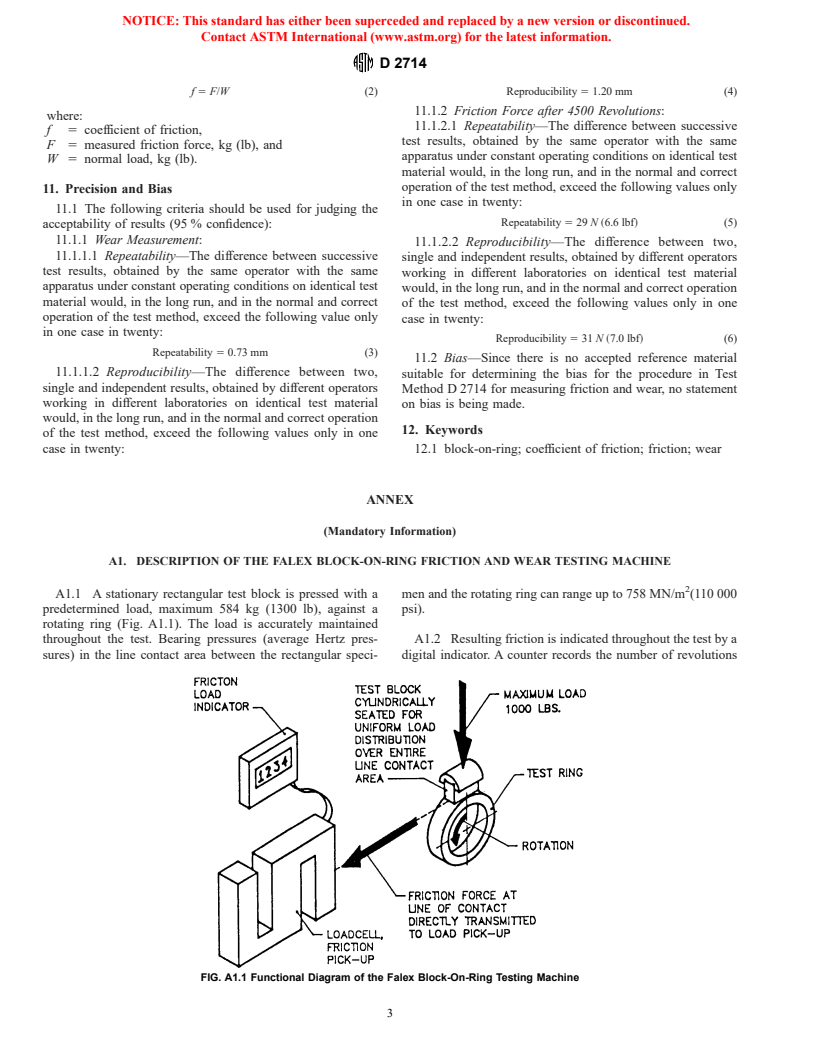 ASTM D2714-94(1998) - Standard Test Method for Calibration and Operation of the Falex Block-on-Ring Friction and Wear Testing Machine