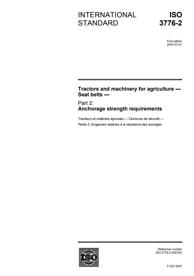 ISO 3776-2:2007 - Tractors and machinery for agriculture -- Seat belts