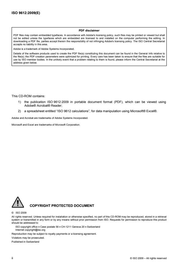 ISO 9612:2009 ISO 9612:2009 - Acoustics -- Determination of occupational noise exposure -- Engineering method - Page 2 preview