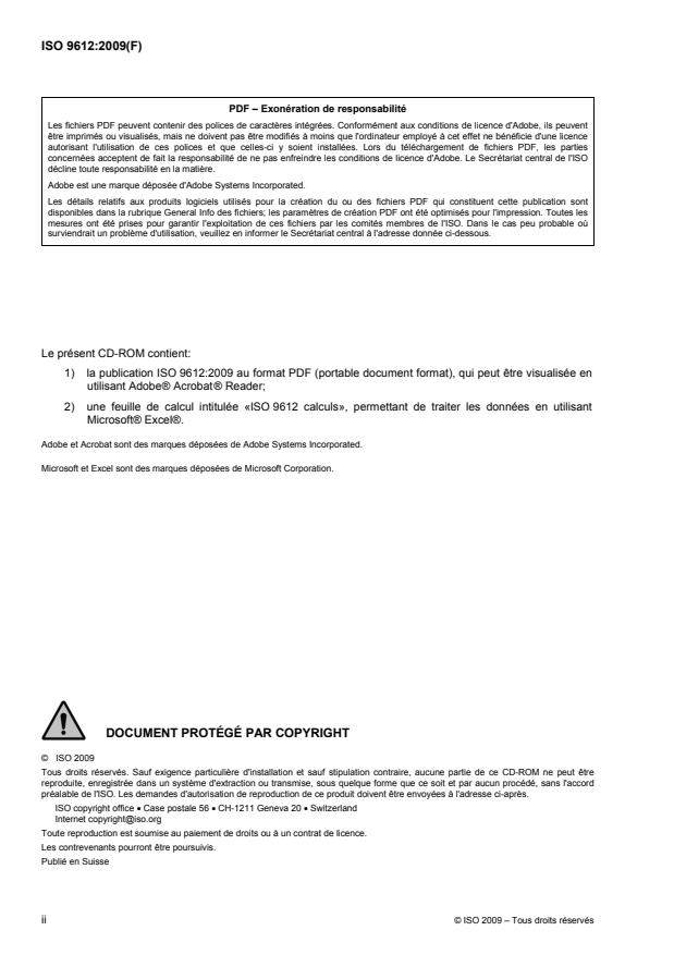 ISO 9612:2009 ISO 9612:2009 - Acoustique -- Détermination de l'exposition au bruit en milieu de travail -- Méthode d'expertise - Page 2 preview