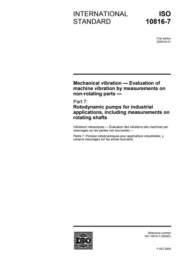 ISO 10816-7:2009 - Mechanical vibration -- Evaluation of machine vibration by measurements on non-rotating parts