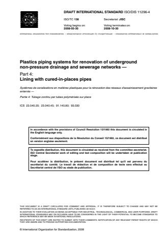 ISO 11296-4:2009 - Plastics piping systems for renovation of underground non-pressure drainage and sewerage networks