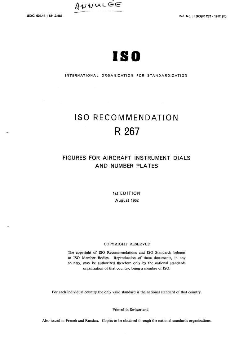 ISO/R 267:1962 - Withdrawal of ISO/R 267-1962
Released:8/1/1962