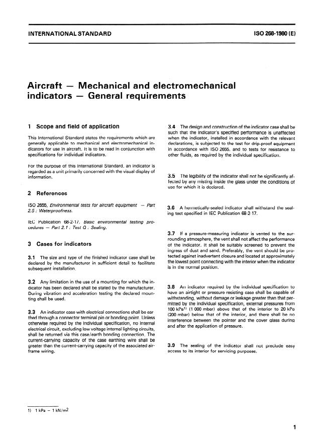 ISO 268:1980 - Aircraft -- Mechanical and electromechanical indicators -- General requirements