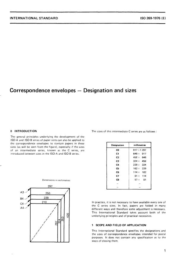 ISO 269:1976 - Correspondence envelopes -- Designation and sizes