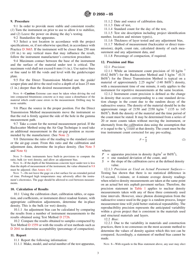 ASTM D2950-05 - Standard Test Method for Density of Bituminous Concrete in Place by Nuclear Methods