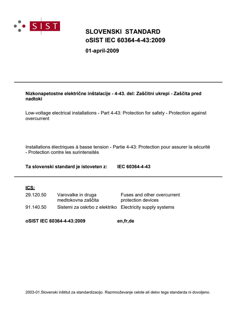 IEC 60364-4-43:2009