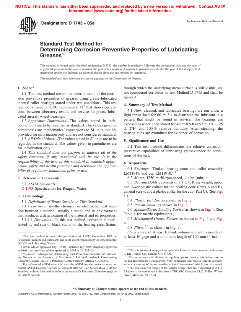 ASTM D1743-05a - Standard Test Method for Determining Corrosion Preventive Properties of Lubricating Greases