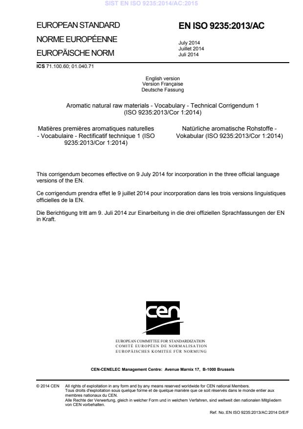EN ISO 9235:2014/AC:2015 - CEN dokument v EN, ISO popravek v DE
