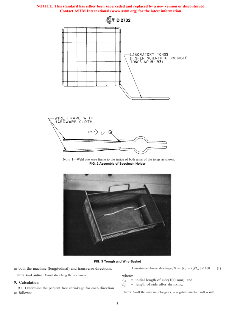 ASTM D2732-96 - Standard Test Method for Unrestrained Linear Thermal Shrinkage of Plastic Film and Sheeting