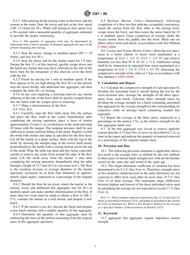 ASTM C87-05 - Standard Test Method for Effect of Organic Impurities in Fine Aggregate on Strength of Mortar