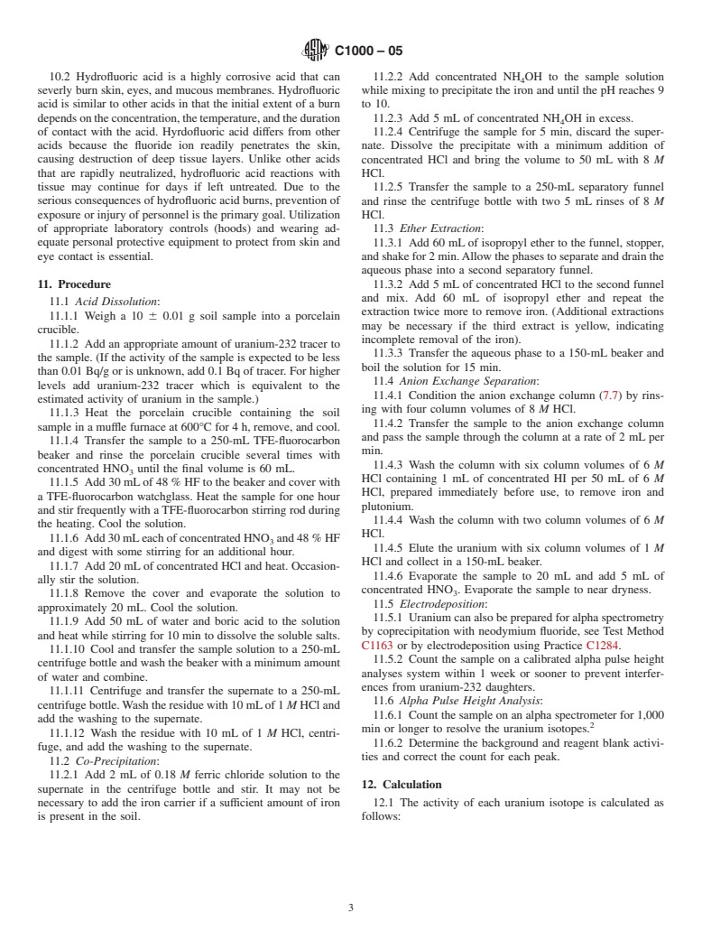 ASTM C1000-05 - Standard Test Method for Radiochemical Determination of Uranium Isotopes in Soil by Alpha Spectrometry