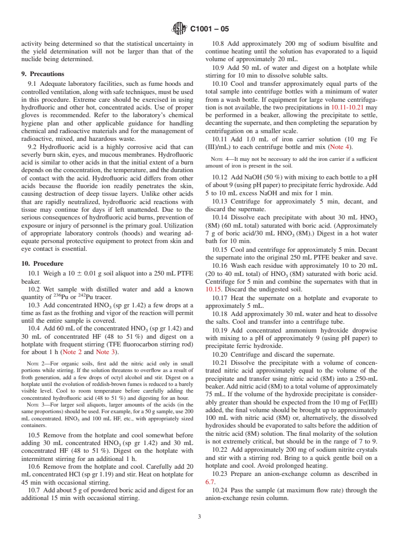 ASTM C1001-05 - Standard Test Method for Radiochemical Determination of Plutonium in Soil by Alpha Spectroscopy