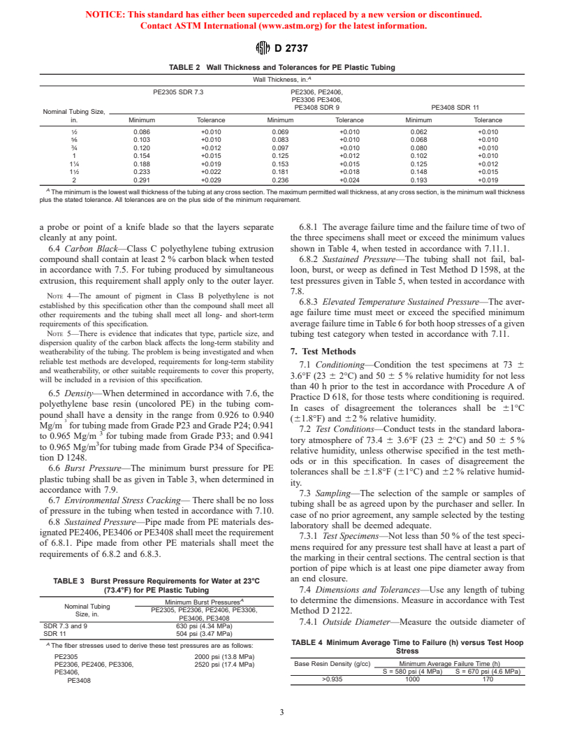 ASTM D2737-01 - Standard Specification for Polyethylene (PE) Plastic Tubing