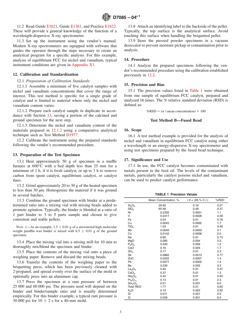 ASTM D7085-04e1 - Standard Guide for Determination of Chemical Elements in Fluid Catalytic Cracking Catalysts by X-ray Fluorescence Spectrometry (XRF)