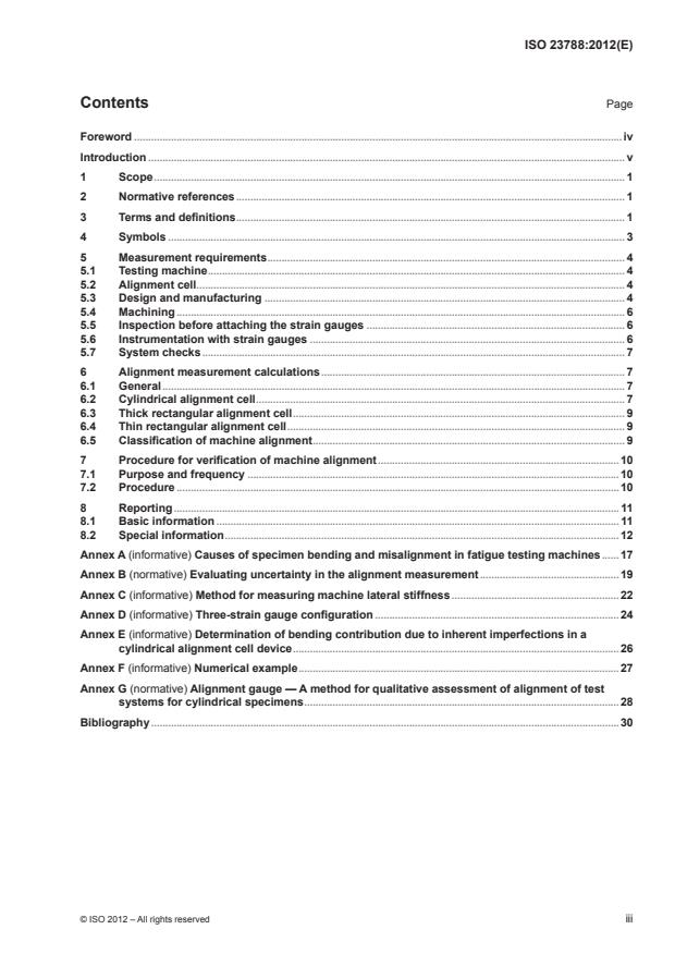ISO 23788:2012 - Metallic materials -- Verification of the alignment of fatigue testing machines