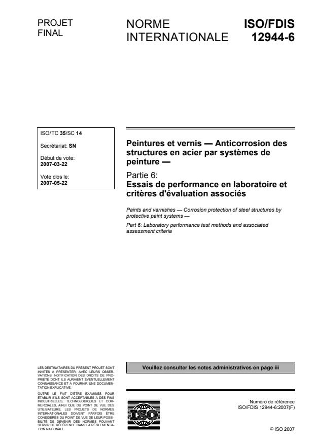 ISO/FDIS 12944-6 - Peintures et vernis -- Anticorrosion des structures en acier par systèmes de peinture