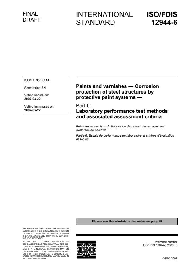 ISO/FDIS 12944-6 - Paints and varnishes -- Corrosion protection of steel structures by protective paint systems