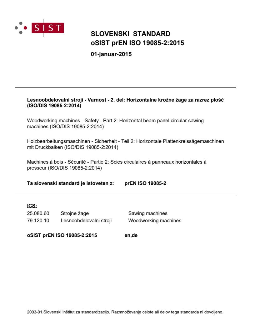prEN ISO 19085-2:2015