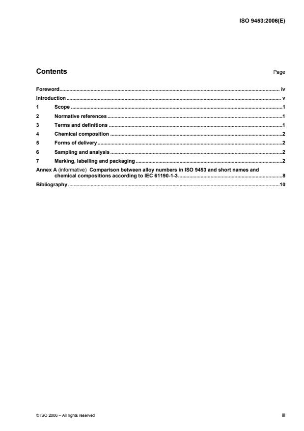 ISO 9453:2006 - Soft solder alloys -- Chemical compositions and forms