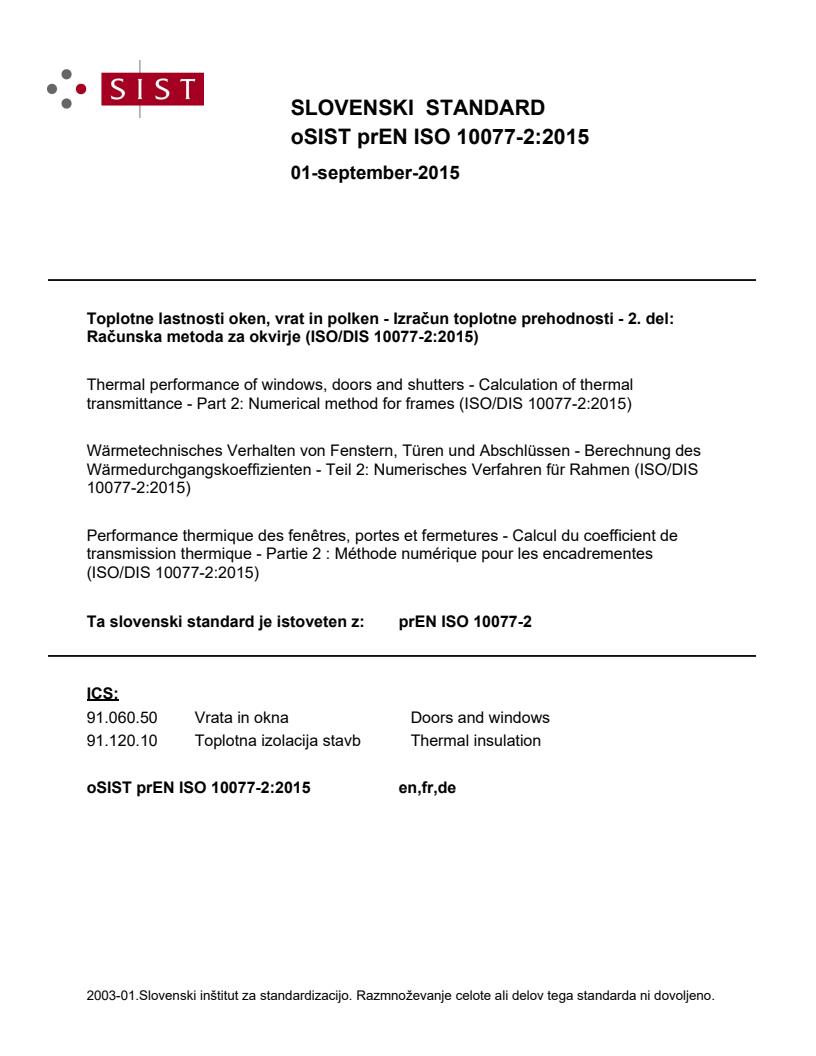 prEN ISO 10077-2:2015 - BARVE