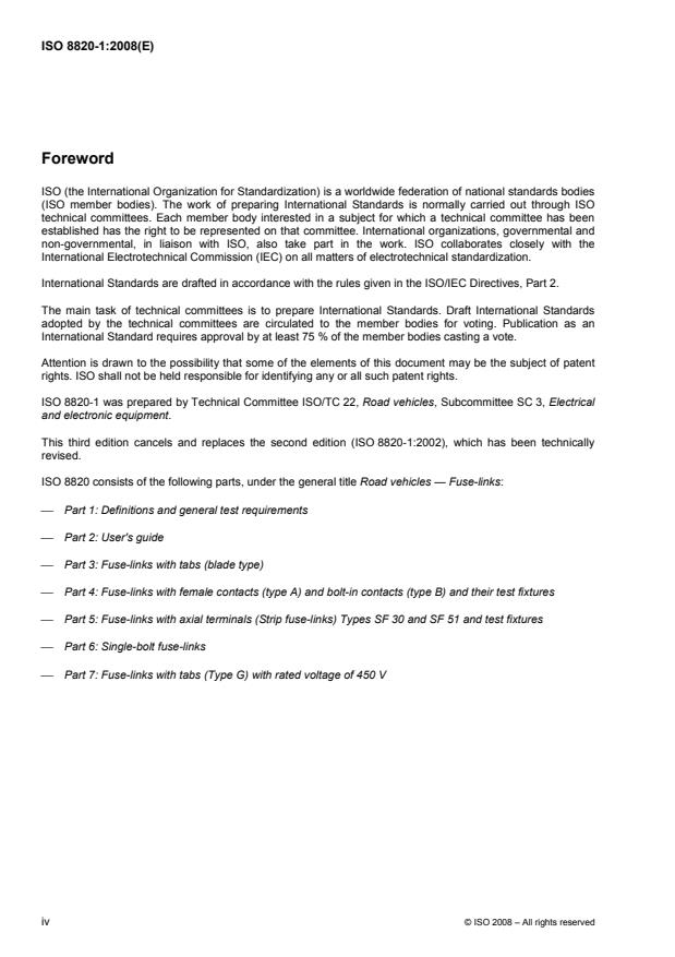 ISO 8820-1:2008 ISO 8820-1:2008 - Road vehicles -- Fuse-links - Page 4 preview