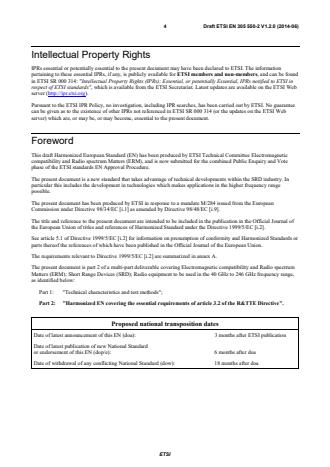 SIST EN 305 550-2 V 1.2.1:2014 ETSI EN 305 550-2 V1.2.0 (2014-06) - Electromagnetic compatibility and Radio spectrum Matters (ERM); Short Range Devices (SRD); Radio equipment to be used in the 40 GHz to 246 GHz frequency range; Part 2: Harmonized EN covering the essential requirements of article 3.2 of the R&TTE Directive - Page 4 preview