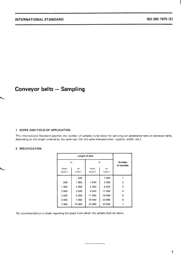 ISO 282:1975 - Conveyor belts -- Sampling