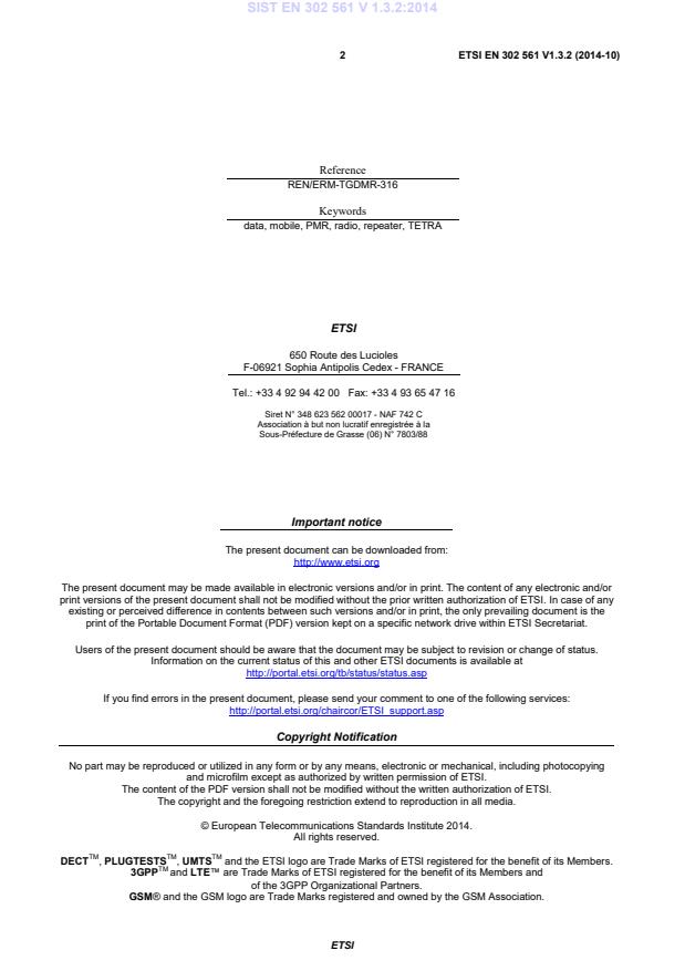 ETSI EN 302 561 V1.3.2 (2014-10) EN 302 561 V 1.3.2:2014 - Page 4 preview