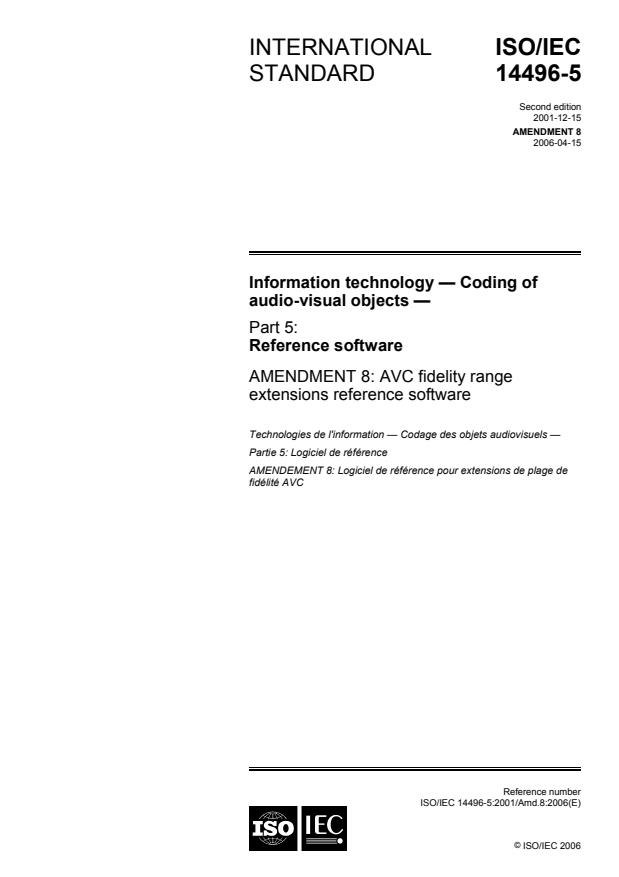 ISO/IEC 14496-5:2001/Amd 8:2006 - AVC fidelity range extensions reference software