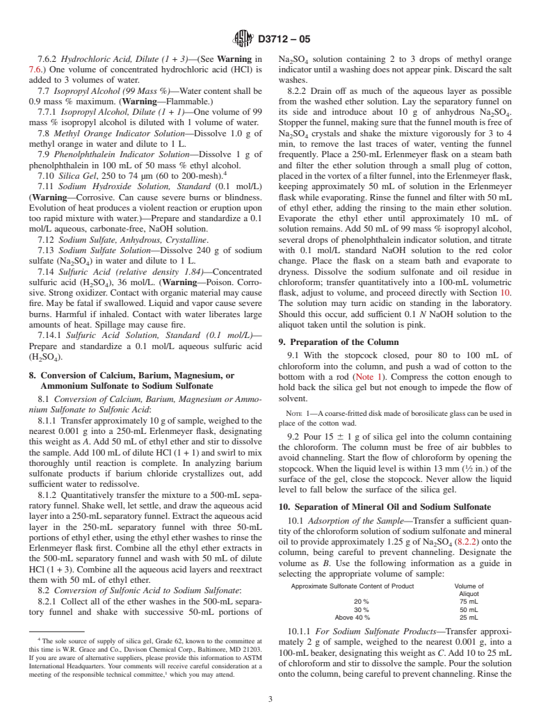 ASTM D3712-05 - Standard Test Method of Analysis of Oil-Soluble Petroleum Sulfonates by Liquid Chromatography