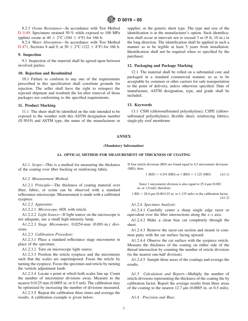 ASTM D5019-05 - Standard Specification for Reinforced CSM (Chlorosulfonated Polyethylene) Sheet Used in Single-Ply Roof Membrane