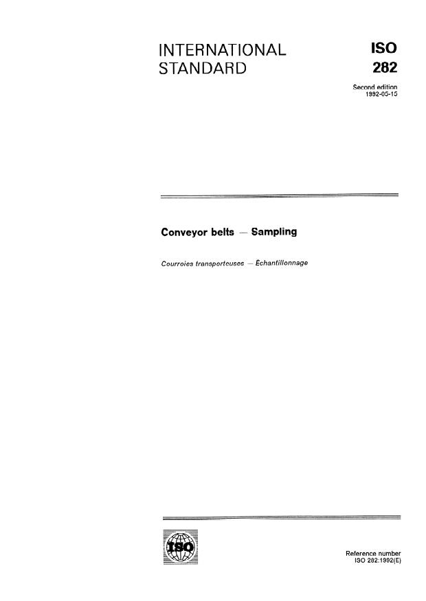 ISO 282:1992 - Conveyor belts -- Sampling