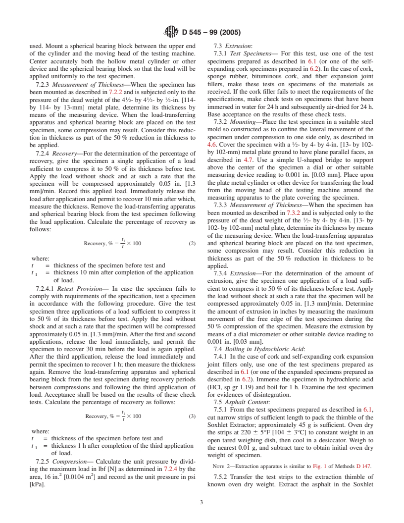 ASTM D545-99(2005) - Standard Test Methods for Preformed Expansion Joint Fillers for Concrete Construction (Nonextruding and Resilient Types)