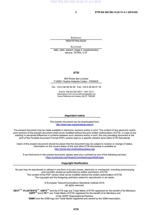 SIST EN 300 392-12-22 V1.4.1:2015 SIST EN 300 392-12-22 V1.4.1:2015 - Page 4 preview