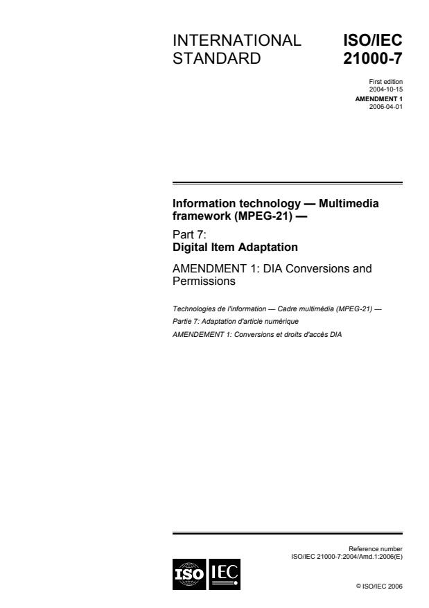 ISO/IEC 21000-7:2004/Amd 1:2006 - DIA Conversions and Permissions