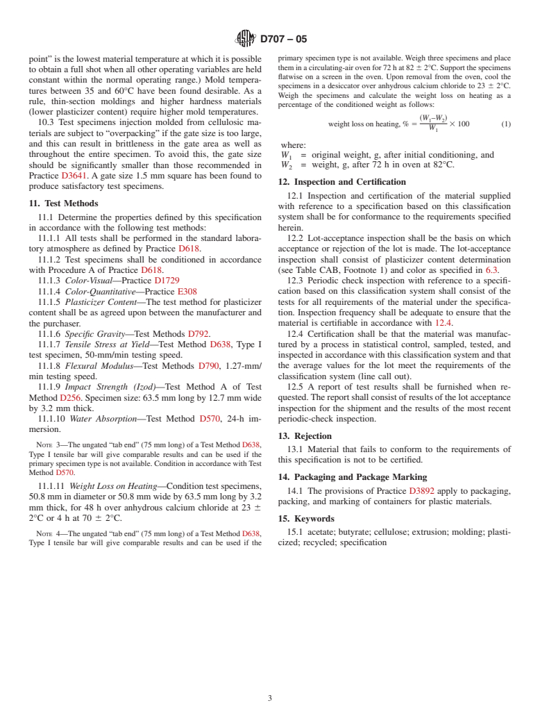 ASTM D707-05 - Standard Specification for Cellulose Acetate Butyrate Molding and Extrusion Compounds