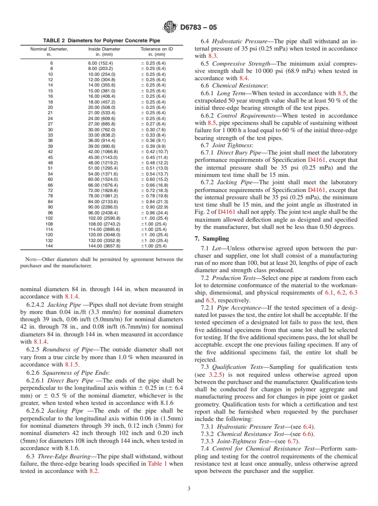 ASTM D6783-05 - Standard Specification for Polymer Concrete Pipe