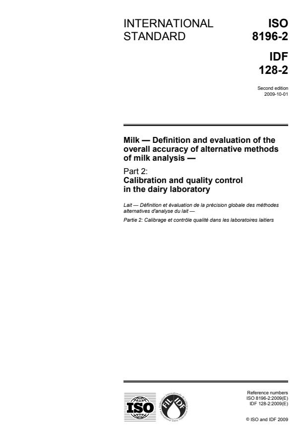 ISO 8196-2:2009 - Milk -- Definition and evaluation of the overall accuracy of alternative methods of milk analysis